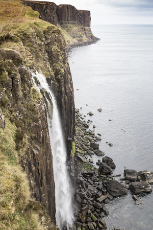 Kilt Rock waterfall on the Isle of Skye in Scotland.の写真素材