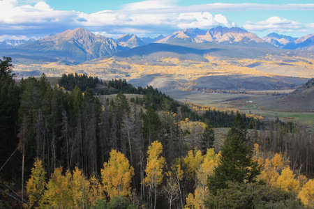 Scenic mountain overlook near Silverthorn, Colorado, in autumnの写真素材