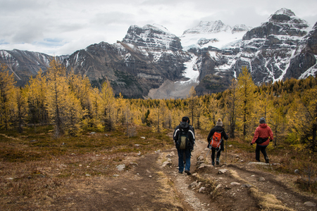 Hiking in the Valley of the Ten Peaks, Banff National Park, Canadian Rockiesの写真素材
