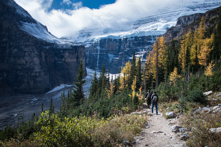 Hiking Plain of Six Glaciers from Lake Louise, Banff National Park, Canadaの写真素材