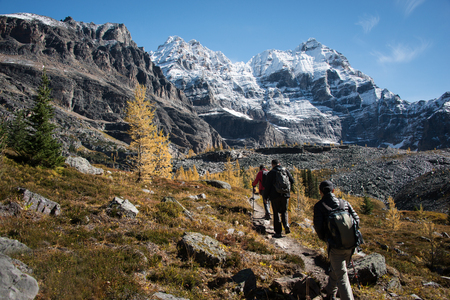 Autumn Hiking at Lake O'Hara in Yoho National Park, Canadian Rockiesの写真素材