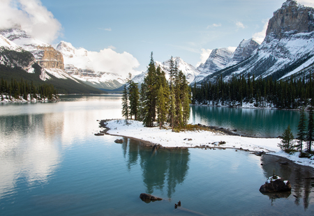 Spirit Island in Maligne lake, Jasper National park, Canadaの写真素材