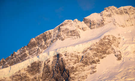 Glaciers glowing at sunrise, Mt Cook National Parkの写真素材