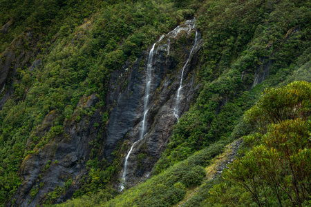 Waterfalls at Franz Josef Glacier, South Island, New Zealand.の写真素材