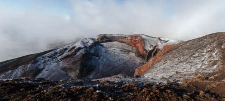 Red Crater with a dust of snow, Tongariro Alpine Crossing, New Zealand.の写真素材
