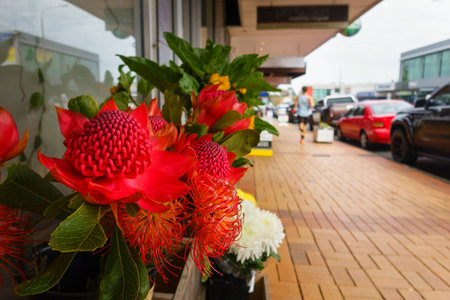 Beautiful flowers on display outside a flower shop. Auckland.