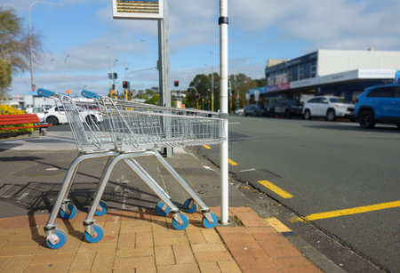 Shopping trolleys abandoned at bus stop.