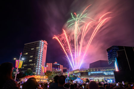 Crowds watching fireworks at Auckland Diwali Festival.のeditorial素材