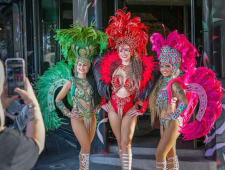 Auckland, New Zealand - Feb 17 2024: Women in fancy dresses posing for photos at 2024 Auckland Pride...