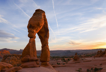 Beautiful Delicate Arch at sunset. Arches National Park. Utah. USA.の写真素材