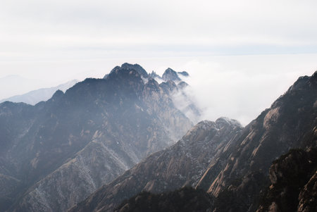 Mountain ridges in the mist. Mount Huangshan. Anhui province. China.の写真素材