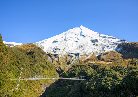 Wanganui Gorge Bridge, 100-metre-long suspension bridge on Taranaki Maunga. New Zealand.の写真素材