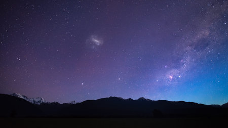 Night Sky over Mount Cook and Mount Tasman. West Coast. South Island. New Zealand.