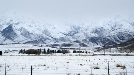 Winter landscape of snow-capped mountains. Twizel. South Island. New Zealand.の写真素材