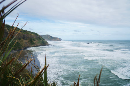 Breaking waves at Muriwai Beach. Auckland.