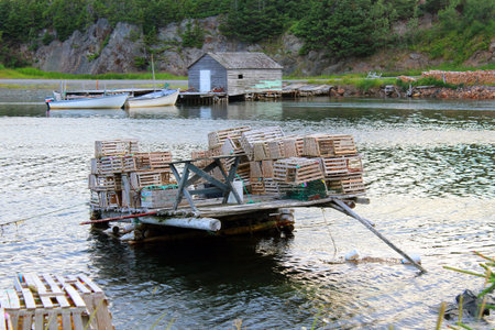 Lobster pots, an old shed and speed boats