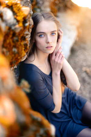 Portrait of beautiful woman outdoors.の写真素材