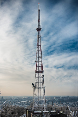 Radio tower near the big cityの写真素材