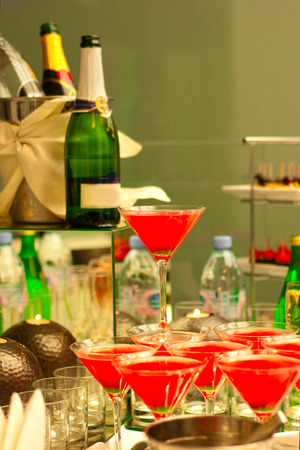 evening buffet in the restaurant with coctailsの写真素材