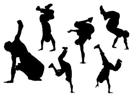 vector silhouettes of breakdancingのイラスト素材