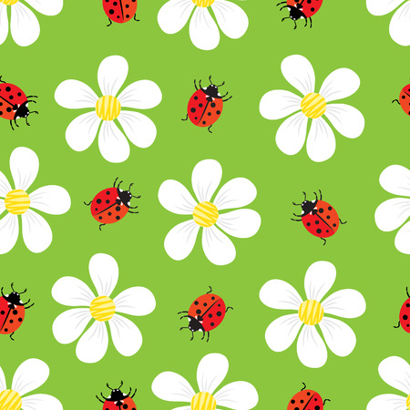  seamless pattern of flowers and ladybugのイラスト素材