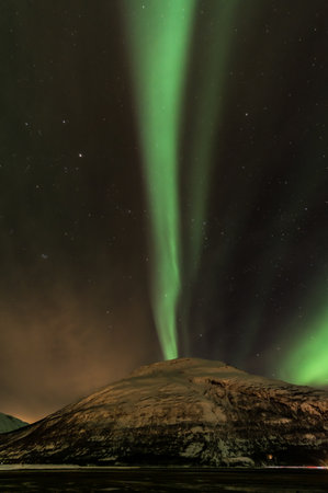 Aurora Borealis over the Lyngenfjord in arctic Norwayの写真素材