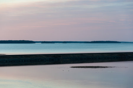 A river delta just before spring sunrise in Finlandの写真素材