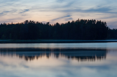 Autumn lake scenery and the forests in Finlandの写真素材