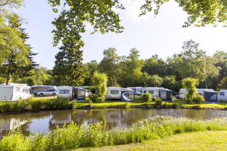 Small lake and Caravans at Rders Park Campingのeditorial素材
