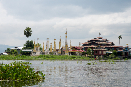 pagoda on famous inle lake in central myanmarの写真素材