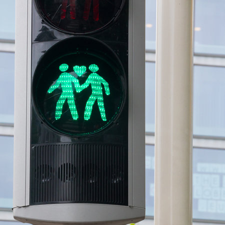 traffic light green two men couple holding hands