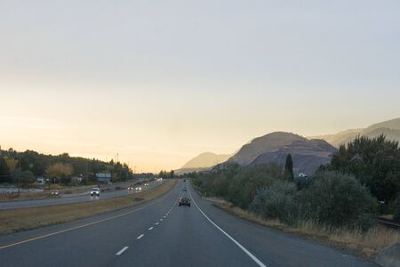 road trip, mountain range around kamloops, Canada in fallの写真素材
