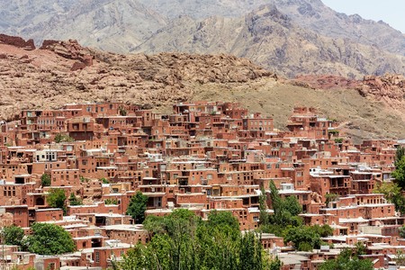 Skyline of old Iranian mountain villageの写真素材