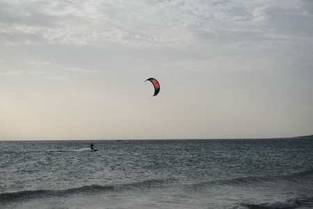 Kite surfer on beach in Spainの写真素材
