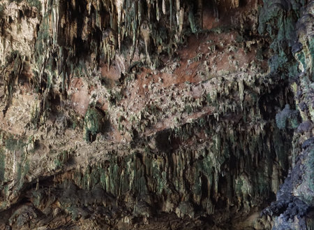 View in the cave with stalagmites and stalagtites in Thailand