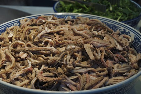 Pork stomach on a food stand in Beijing Chinaの写真素材