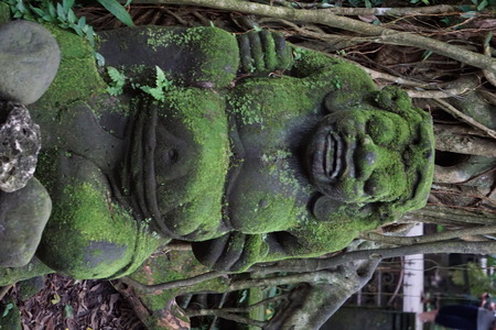 Mossy statue in Bali Indonesia in the jungleの写真素材