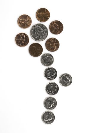 Above view of US coins arranged in a flower formの写真素材