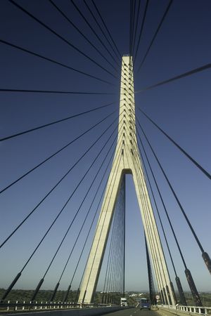 Suspension bridge on the boarder of Spain and Portugalの写真素材