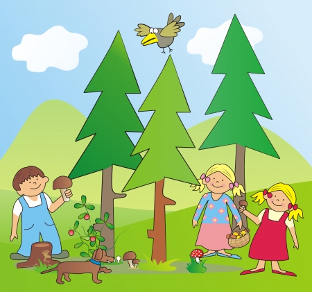 children and mushroomsのイラスト素材