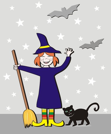 Halloween, girl and catのイラスト素材
