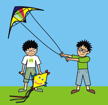 boys and kitesのイラスト素材