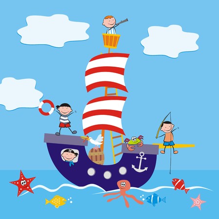 boat and childrenのイラスト素材