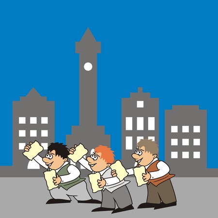 Three dealers, humorous figurine, vector illustrationのイラスト素材