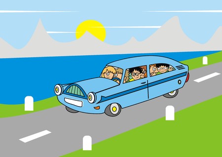 Car and family in natureのイラスト素材
