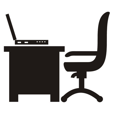 workroom, chair, desk and laptop, iconのイラスト素材