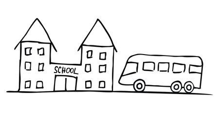 and school bus, vector icon, sketchのイラスト素材