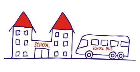 and school bus, vector icon, sketchのイラスト素材
