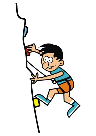 climbing wall and boy, funny vector iconのイラスト素材