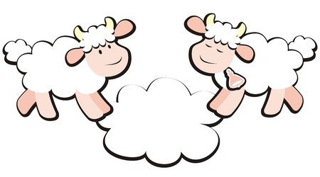 Sheep and ram, funny illustration. Banner, place for text at cloud. Vector icon.のイラスト素材
